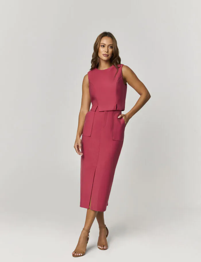 Saia Midi Com Detalhe Bolsos