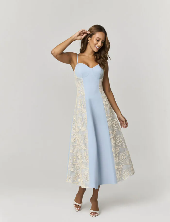 Vestido Midi Com Detalhe Tela