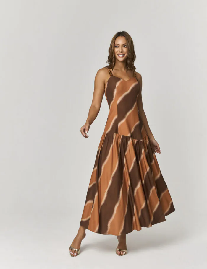 Vestido Longo Estampado Detalhe Alca