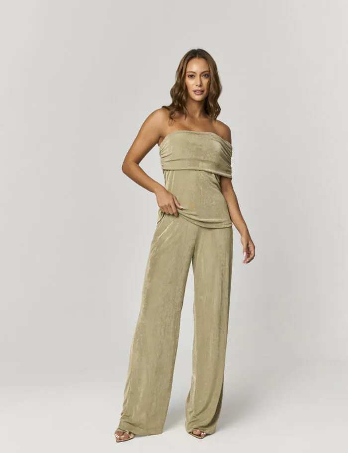 Conjunto Calca E Blusa De Malha Com Drapeado Busto