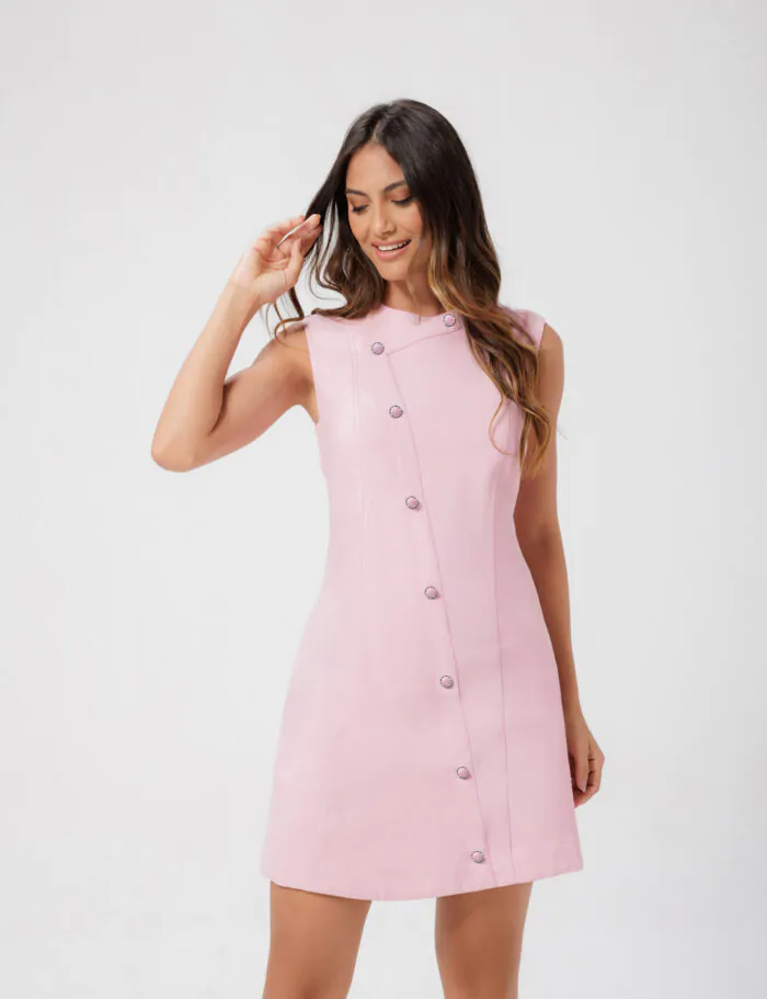 Vestido Curto Com Botoes Flor