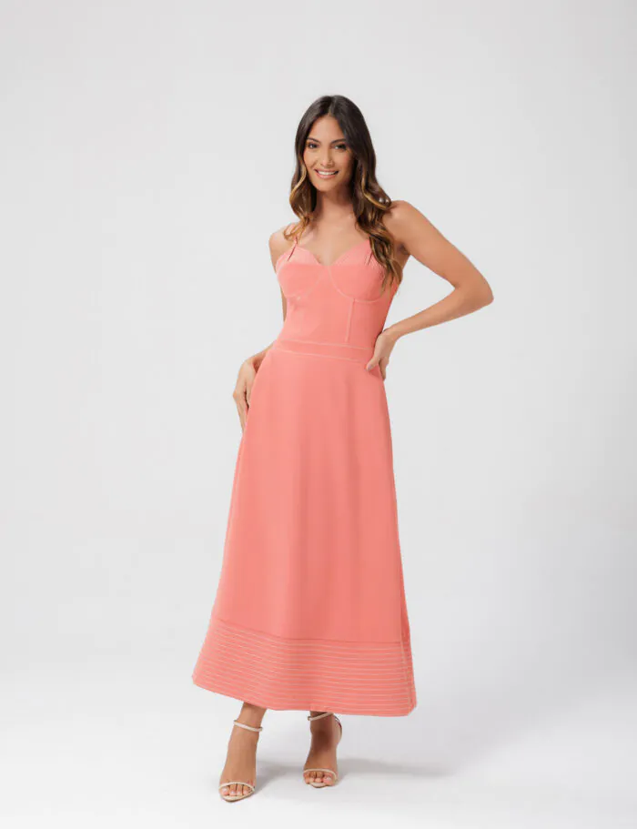 Vestido Midi Com Detalhe Pespontado