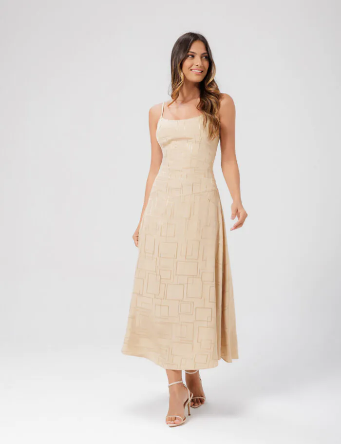 Vestido Midi Com Cinto E Fivela Flor