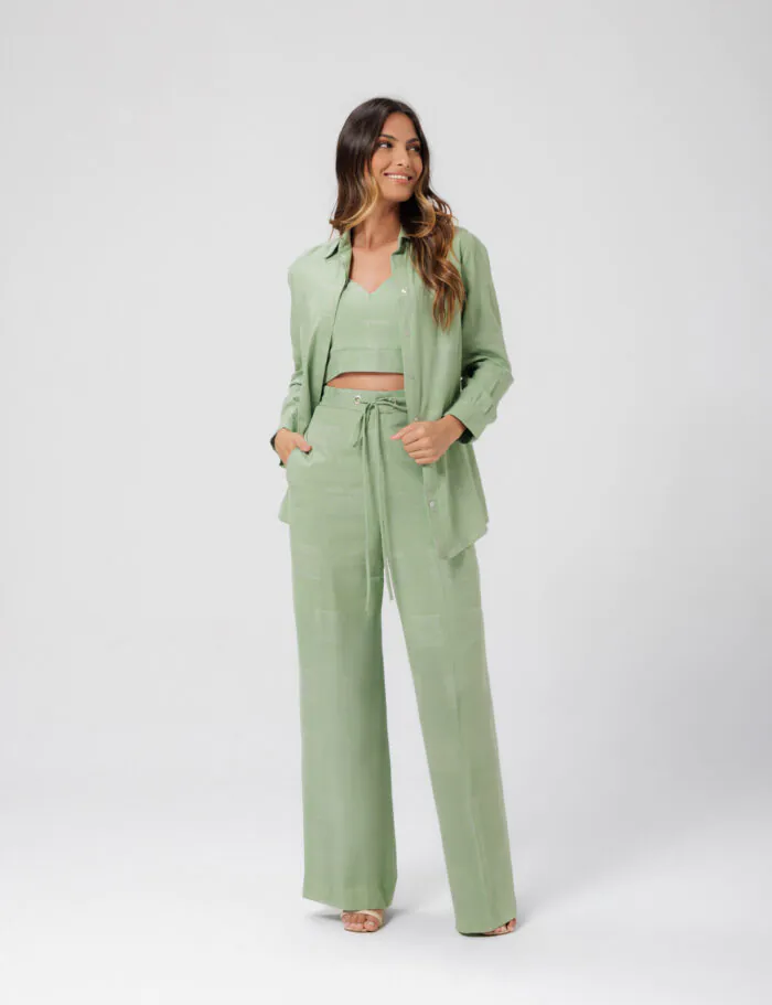 Conjunto Calca E Camisa Com Top Com Detalhe Amarracao